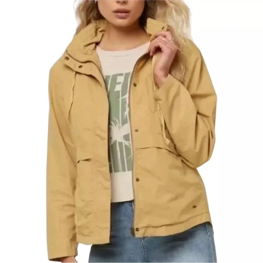 O’Neill Women’s Mustard Yellow Voyage Hooded Utility Zip Front Jacket Large‎